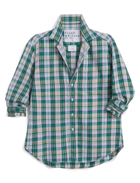RELAXED BUTTON UP SHIRT IN GREEN PINK BLUE BLACK PLAID