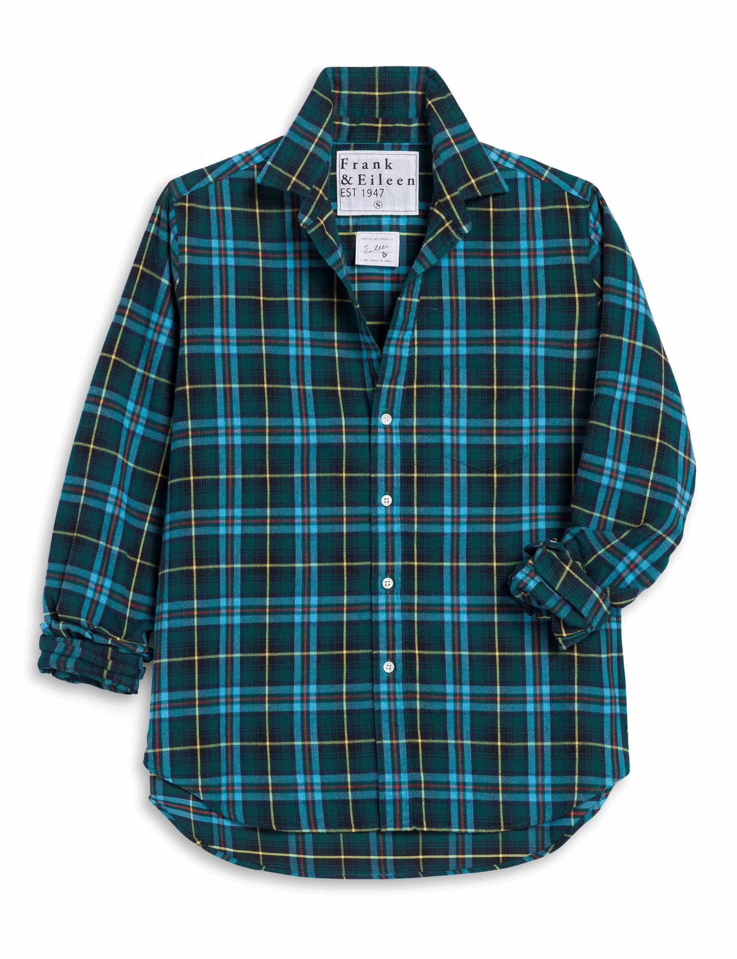 RELAXED BUTTON-UP SHIRT - GREEN, BLUE, YELLOW, RED PLAID