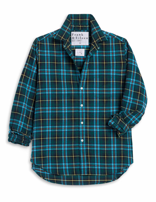 RELAXED BUTTON-UP SHIRT - GREEN, BLUE, YELLOW, RED PLAID