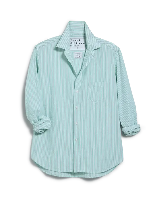 EILEEN RELAXED BUTTON UP SHIRT - GREEN STRIPE