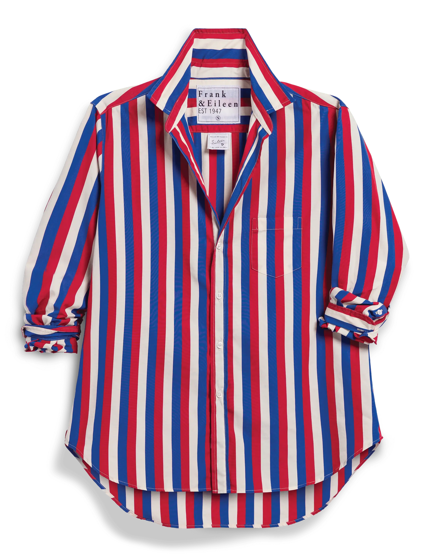 EILEEN BUTTON UP IN RED BLUE CREAM STRIPE