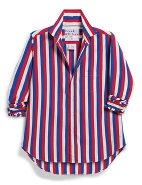 EILEEN BUTTON UP IN RED BLUE CREAM STRIPE