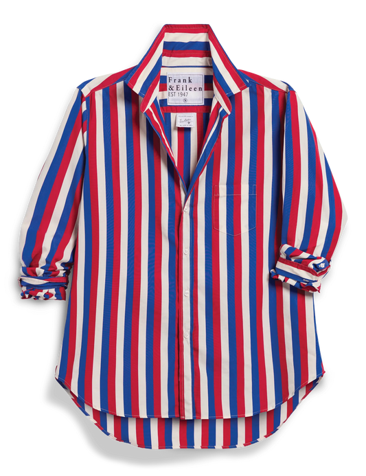 EILEEN BUTTON UP IN RED BLUE CREAM STRIPE
