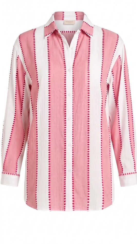 POSITANO SHIRT DRESS - PINK/WHITE CABANA STRIPES WITH DOTS