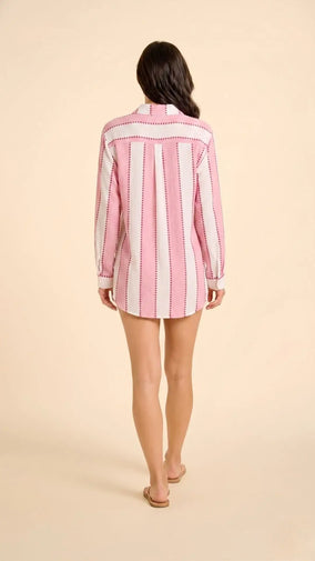 POSITANO SHIRT DRESS - PINK/WHITE CABANA STRIPES WITH DOTS