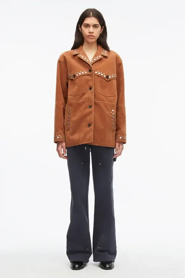Studded Faux Suede Western Jacket - Sable