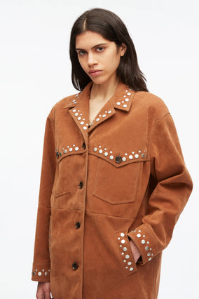 Studded Faux Suede Western Jacket - Sable