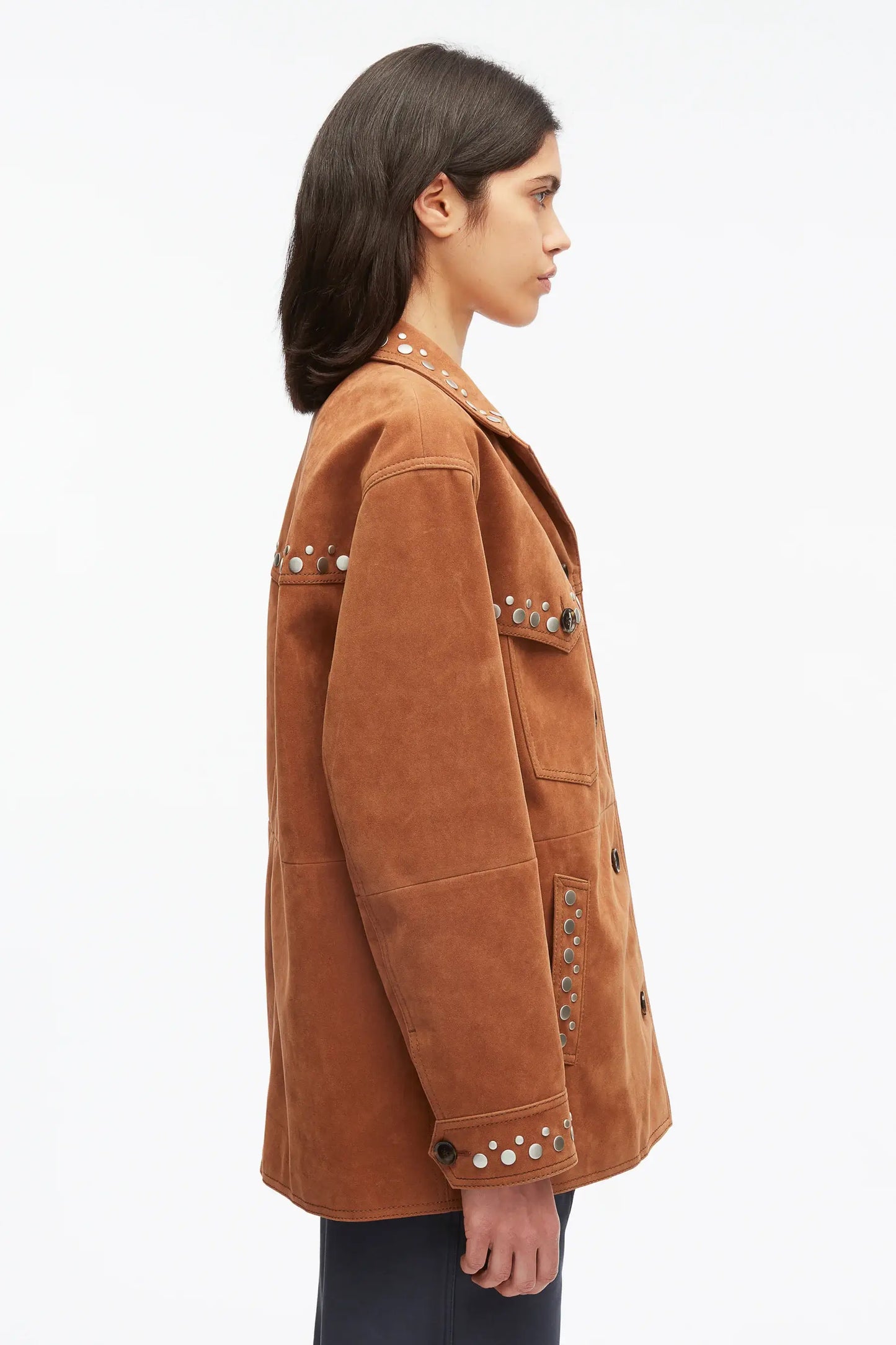 Studded Faux Suede Western Jacket - Sable