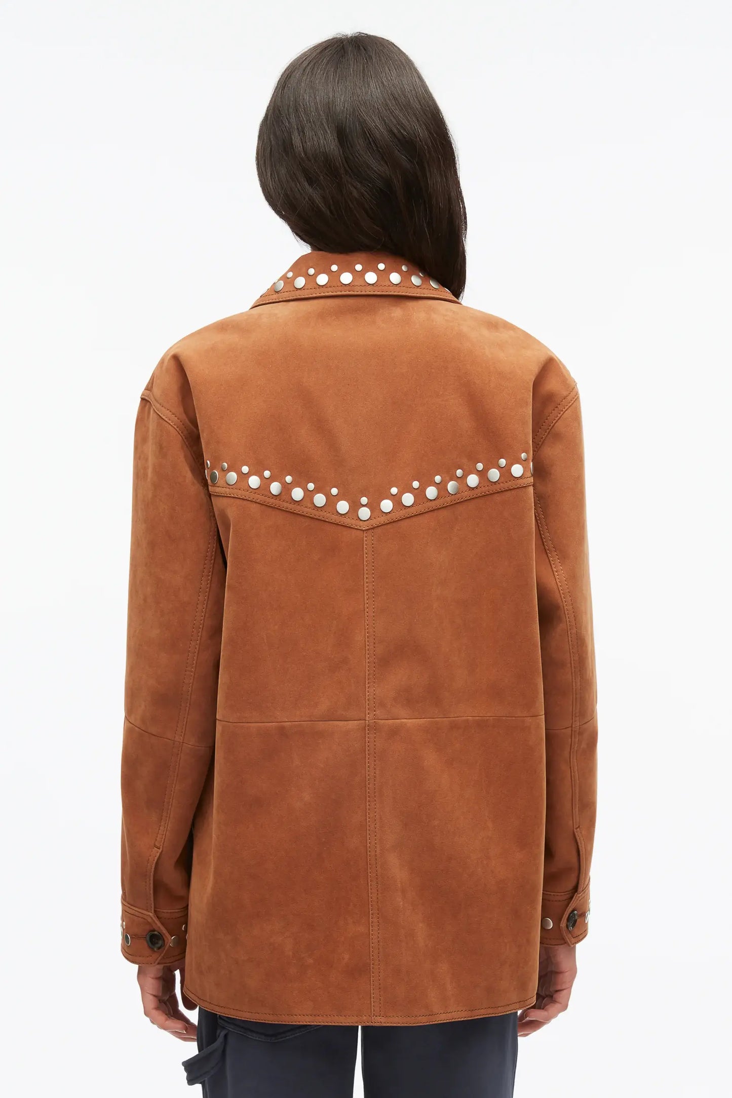 Studded Faux Suede Western Jacket - Sable