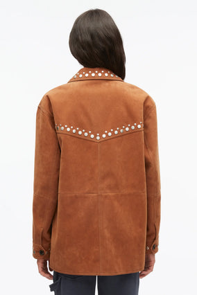 Studded Faux Suede Western Jacket - Sable