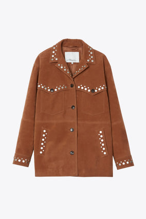 Studded Faux Suede Western Jacket - Sable