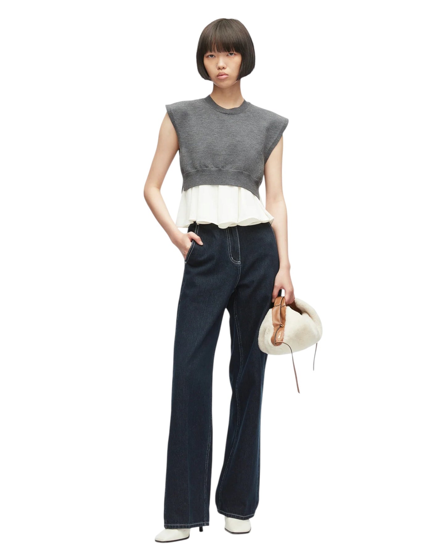 Ultrafine Merino Tank W/ Twill Combo - Charcoal-White