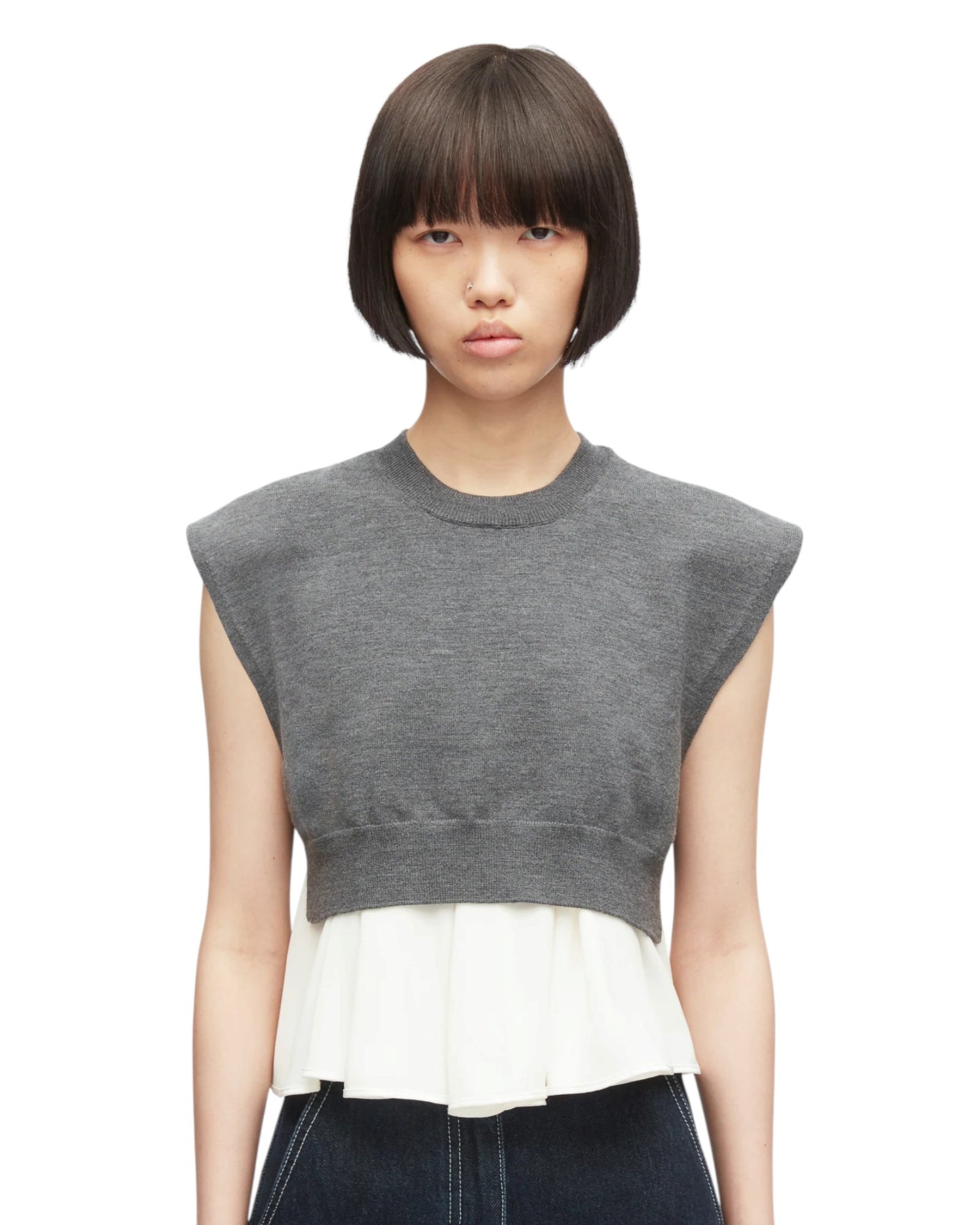 Ultrafine Merino Tank W/ Twill Combo - Charcoal-White