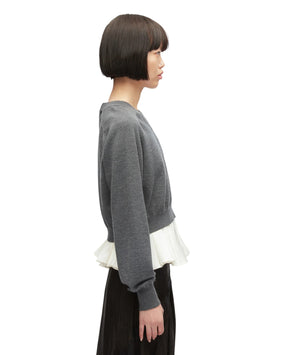 Ultrafine Merino LS V-Neck Pullover W/ Twill Combo - Charcoal-White