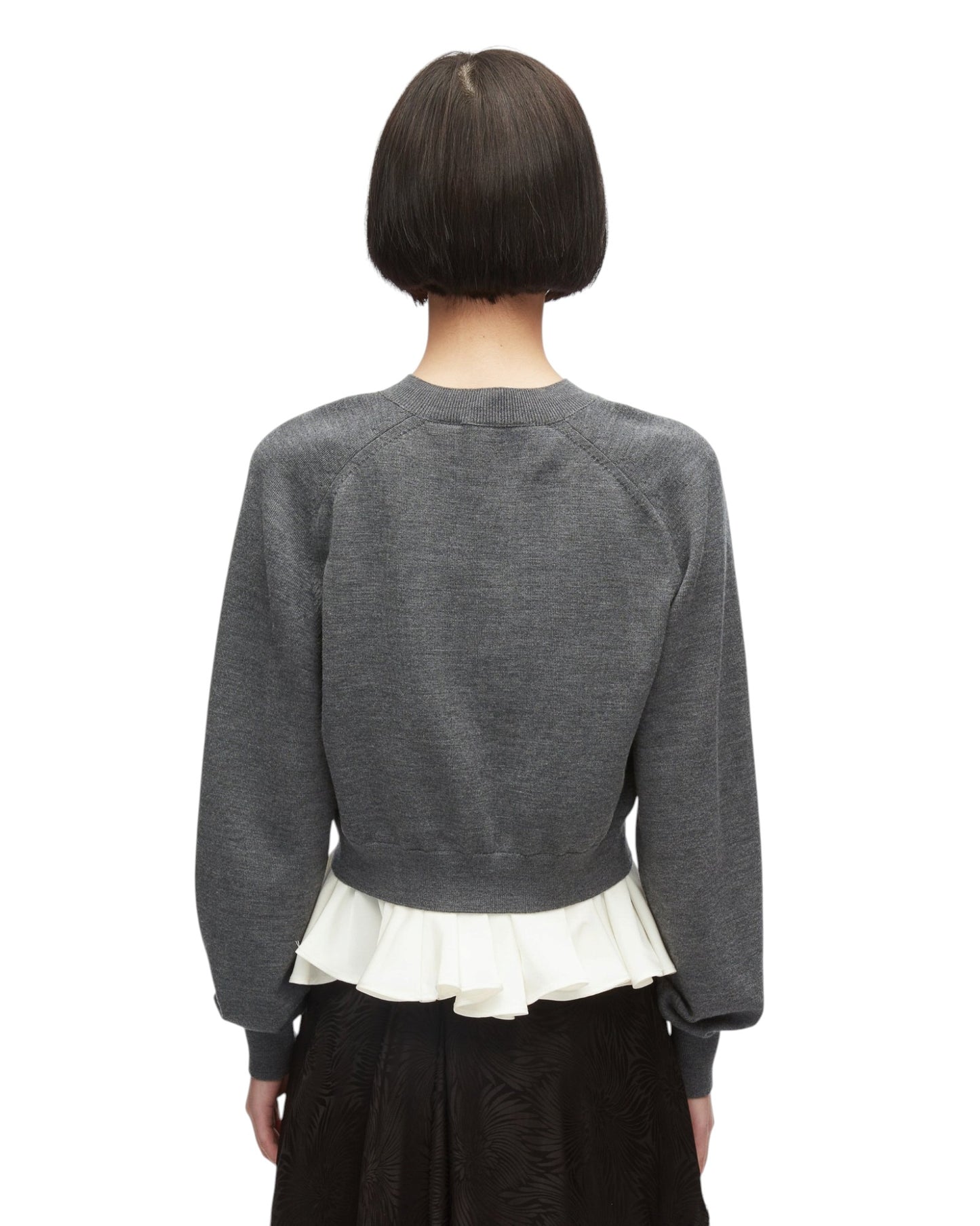 Ultrafine Merino LS V-Neck Pullover W/ Twill Combo - Charcoal-White