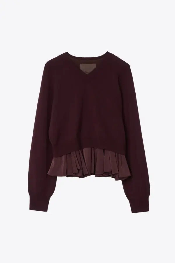 Ultrafine Merino LS V-Neck Pullover W/ Twill Combo - Espresso