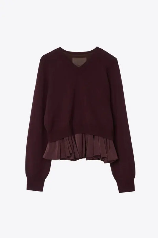 Ultrafine Merino LS V-Neck Pullover W/ Twill Combo - Espresso
