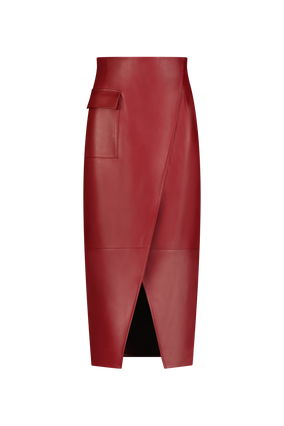 LEATHER ASYMMETRICAL PENCIL SKIRT