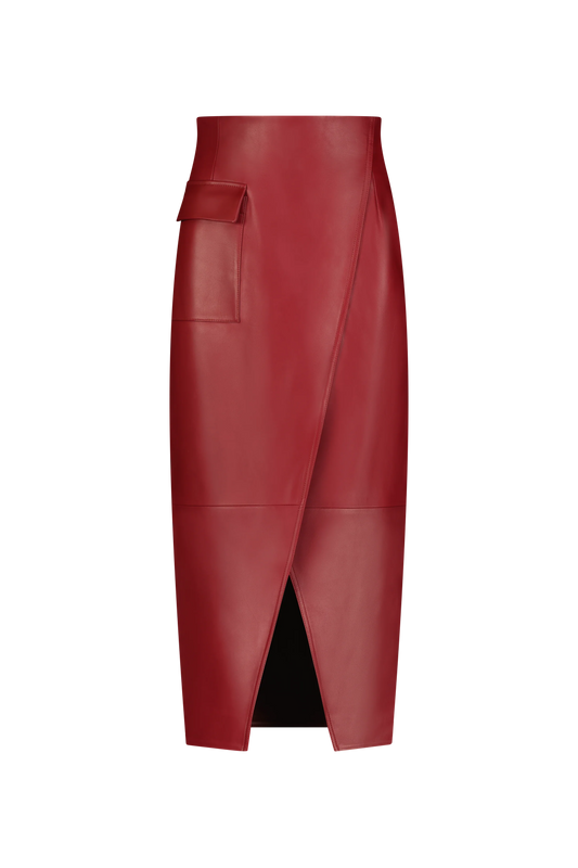 LEATHER ASYMMETRICAL PENCIL SKIRT
