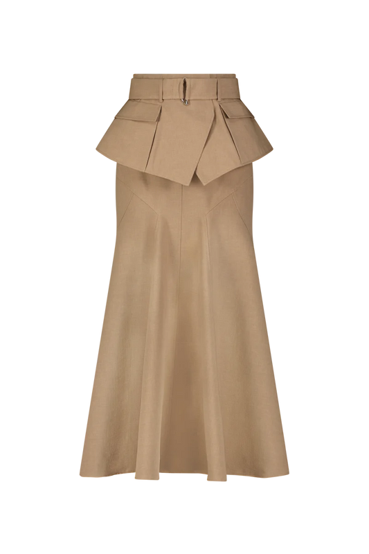 MELANGE CREPE BELTED SKIRT
