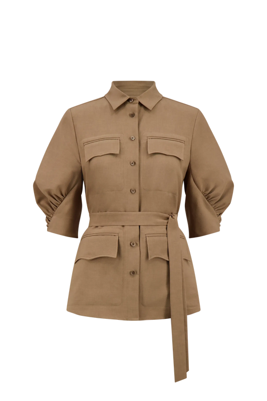 MELANGE CREPE CAMP SHIRT
