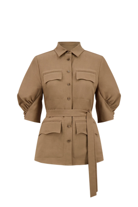 MELANGE CREPE BELTED SHIRT