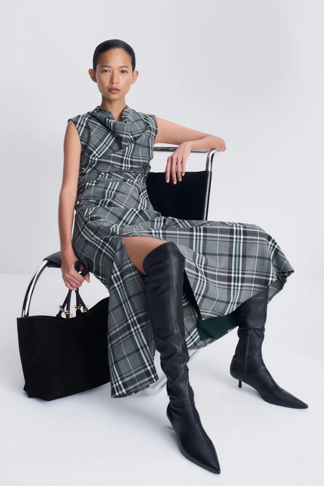 Burke S/L Draped Midi Dress - Everglade Plaid