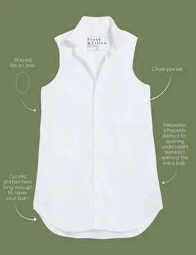 SLEEVELESS LAYERING BUTTON UP IN WHITE