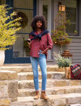 EILEEN RELAXED BUTTON UP- SMALL RED PLAID