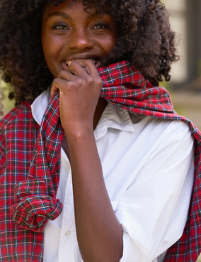 EILEEN RELAXED BUTTON UP- SMALL RED PLAID