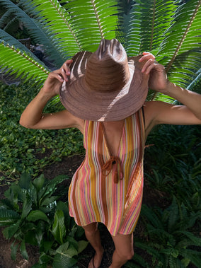 SORRENTO SHORT DRESS - LAVENDER/ORANGE/BROWN STRIPES