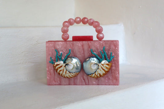 PINK POPPY PURSE WITH TURQUOISE CORAL BRANCHES