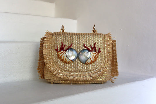 LOLA PURSE WITH BAMBOO HANDLE AND RED CORAL