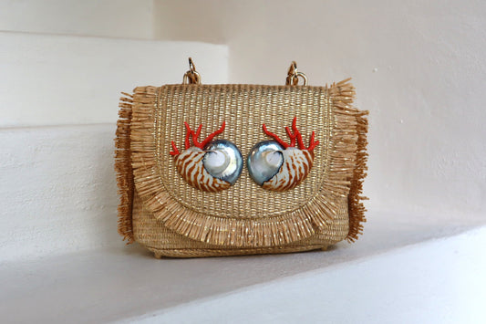 LOLA PURSE WITH BAMBOO HANDLE AND ORANGE CORAL