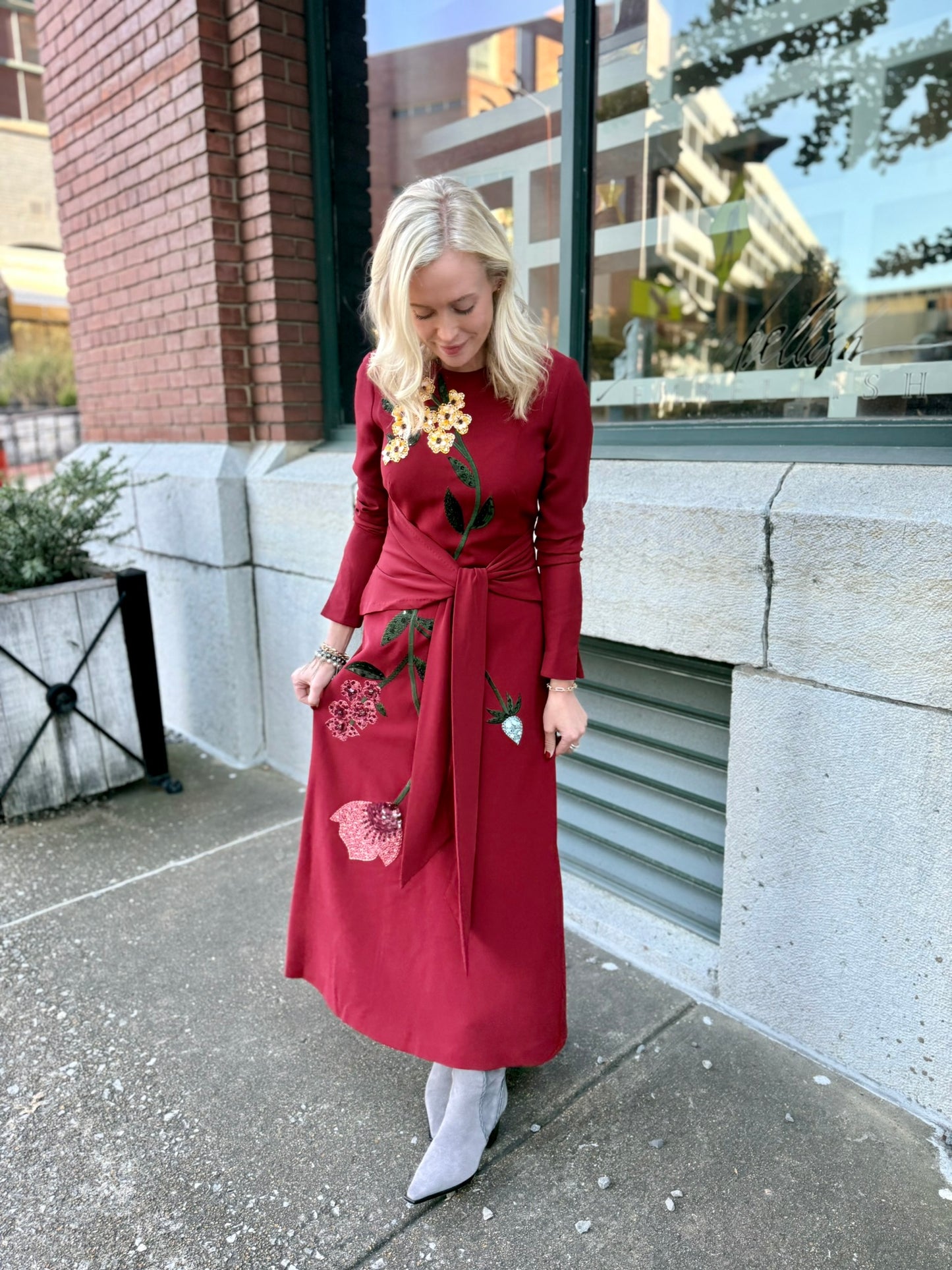 LONG SLEEVE TIE WAIST DRESS