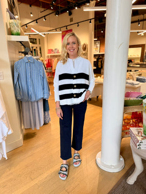 MONTECITO CARDIGAN- WHITE/NAVY STRIPE