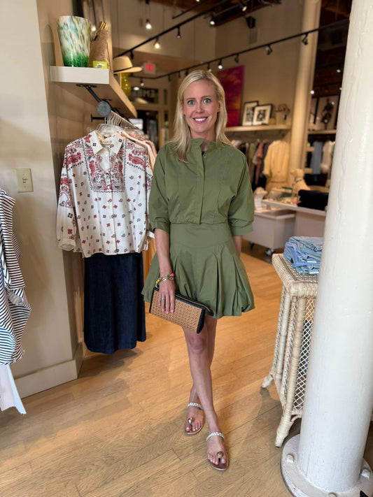 EFFIE BUBBLE MINI DRESS- FADED OLIVE
