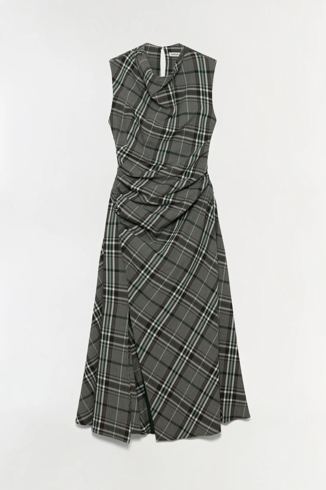 Burke S/L Draped Midi Dress - Everglade Plaid