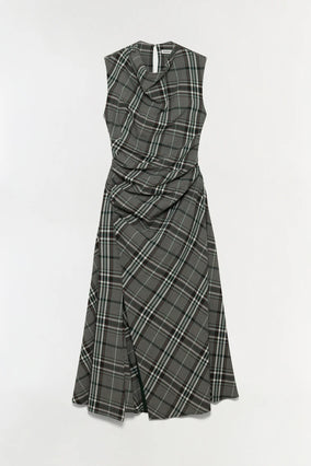 Burke S/L Draped Midi Dress - Everglade Plaid