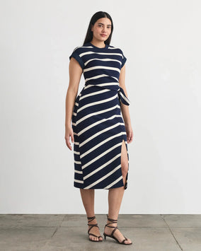 KOVI DRESS-MARITIME BLUE/CREAM WIDE STRIPE