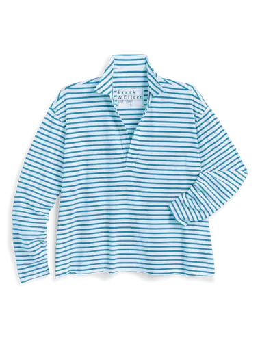 PATRICK POPOVER HENLEY IN TURQUOISE STRIPE