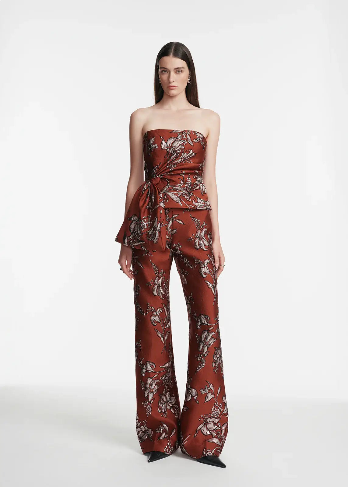 METALLIC FLORAL JACQUARD WIDE LEG PANT