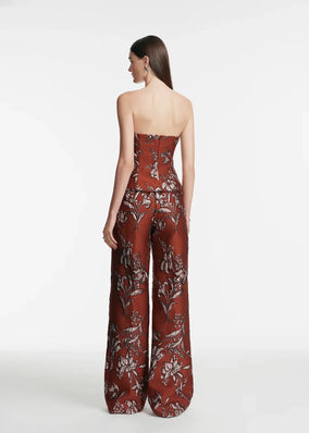 METALLIC FLORAL JACQUARD STRAPLESS CASCADE TOP