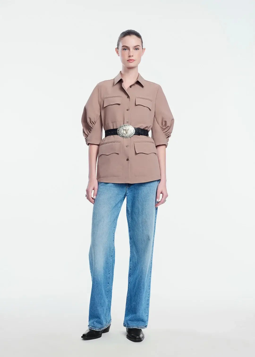 MELANGE CREPE CAMP SHIRT