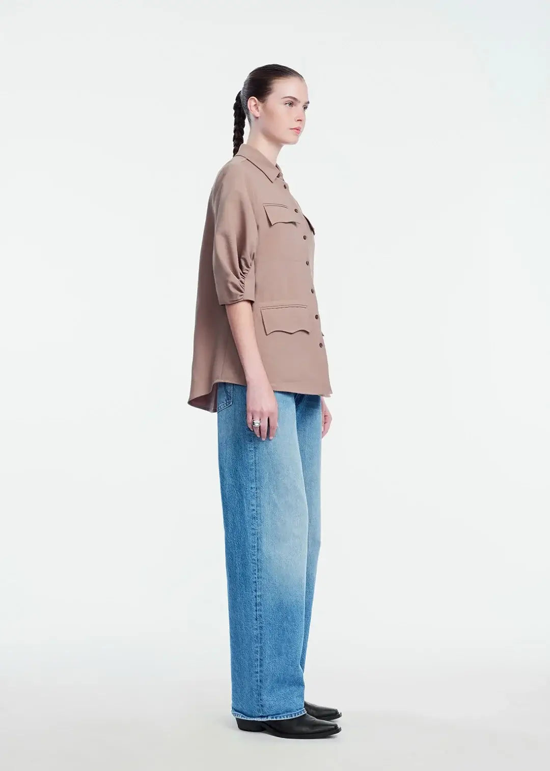 MELANGE CREPE CAMP SHIRT