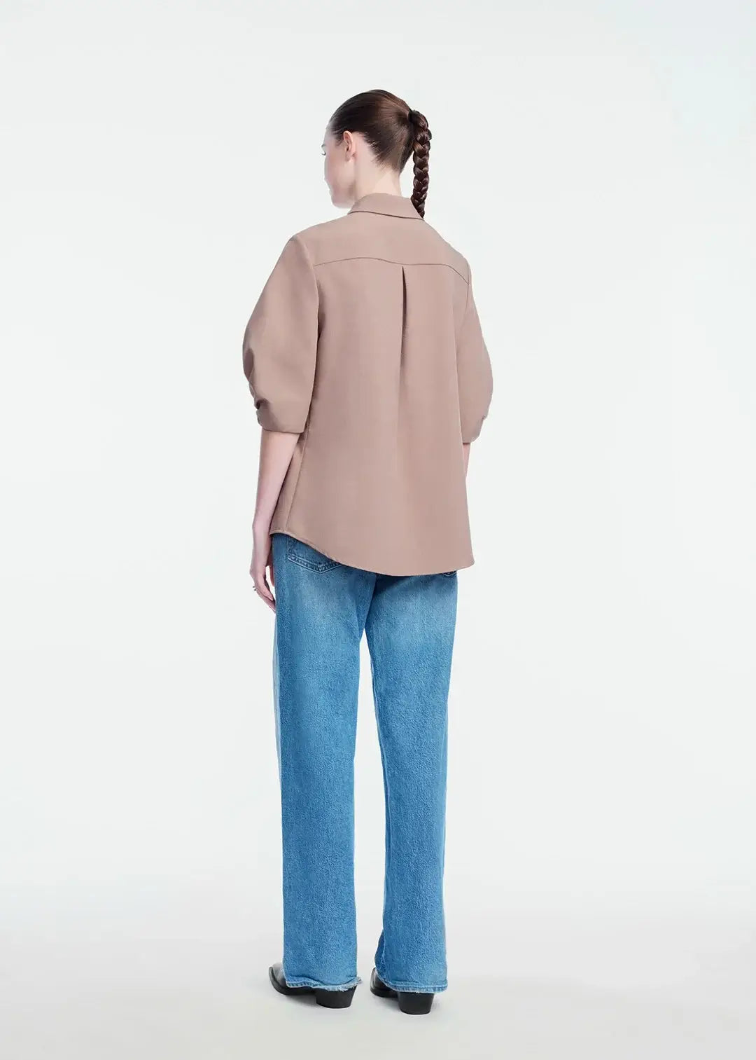 MELANGE CREPE BELTED SHIRT