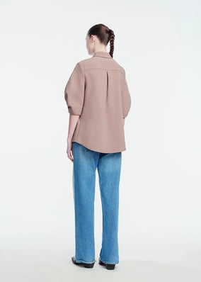 MELANGE CREPE BELTED SHIRT