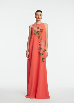 PEONY EMBROIDERED FLUID CREPE FRANCIE GOWN