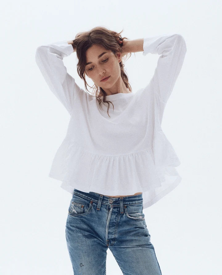 THE LONG SLEEVE RUFFLE IN TRUE WHITE
