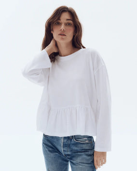 THE LONG SLEEVE RUFFLE IN TRUE WHITE